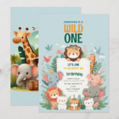 Wild One Safari Jungle Animal Invitation Anniversa (Devant / Derrière)