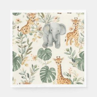 Wild One Safari Jungle Animals 1st Birthday Paper Servet