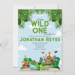 Wild One Safari Jungle Baby shower Invitation