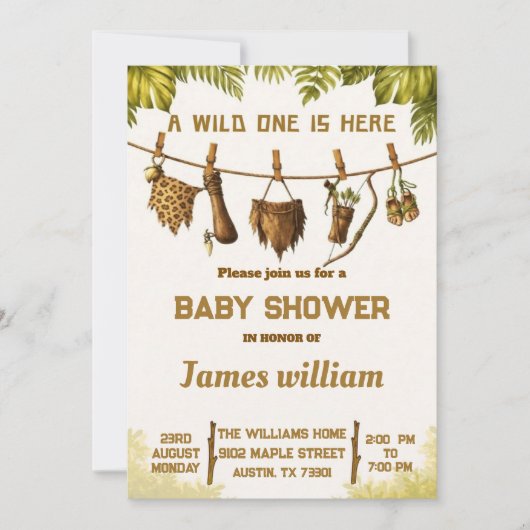 ​Wild One Safari Jungle Baby Shower Invitation (Devant)