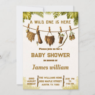 Wild One Safari Jungle Baby Shower Invitation Kaart