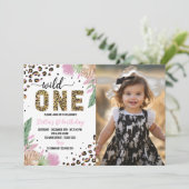 Wild One Safari Leopard 1e Verjaardag uitnodiging (Staand voorkant)