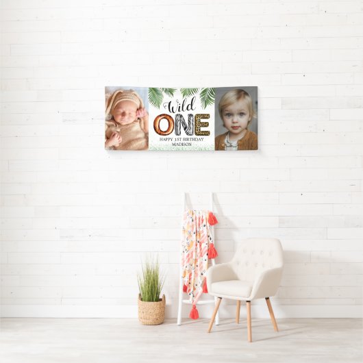 Wild One Safari Oerwoud 1st Birthday Foto Spandoek (Insitu)