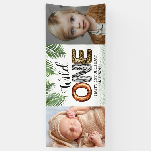 Wild One Safari Oerwoud 1st Birthday Foto Spandoek (Verticaal)