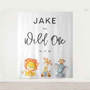 Wild One Safari Oerwoud 1st Birthday Party - achte Wandkleed