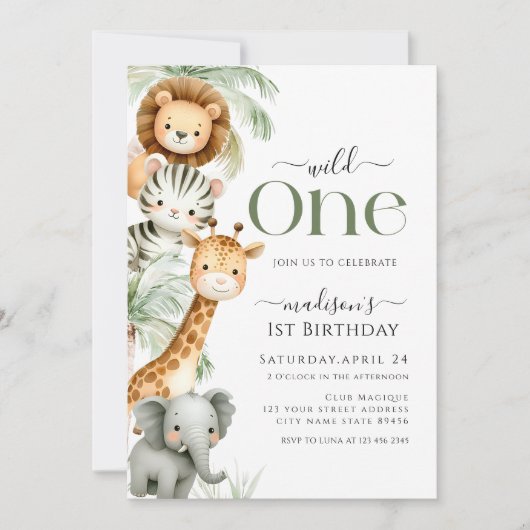 Wild One Safari Oerwoud Animal Boy 1e verjaardag I Kaart (Voorkant)