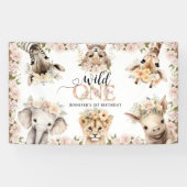 Wild ONE Safari Oerwoud Animals 1e verjaardagsfees Spandoek (Horizontaal)