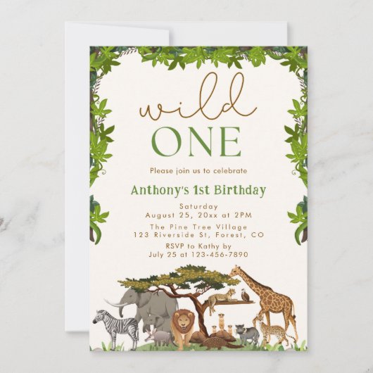 Wild One Safari Oerwoud Boy Eerste Verjaardag Kaart (Voorkant)