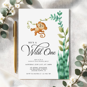 Wild One Safari Oerwoud Boys 1e verjaardagsfeestje Kaart