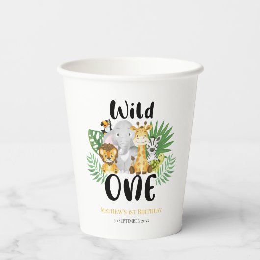 Wild One Safari Oerwoud Eerste 1e Verjaardag Papieren Bekers (Achterkant)