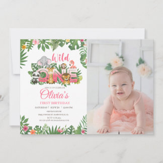 Wild One Safari Oerwoud First Birthday Baby Girl Kaart