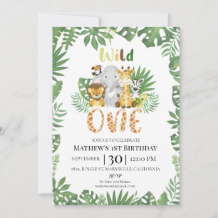 Wild One Safari Oerwoud First Birthday Invitation Kaart