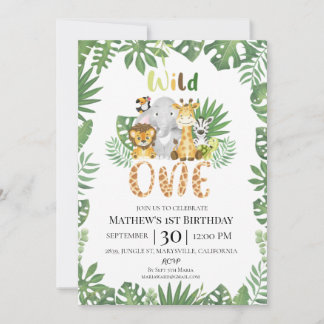 Wild One Safari Oerwoud First Birthday Invitation Kaart