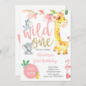 Wild One Safari Oerwoud Girl Eerste Verjaardag Roz Kaart (Voorkant / Achterkant)