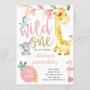 Wild One Safari Oerwoud Girl Eerste Verjaardag Roz Kaart