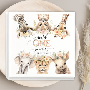 Wild One Safari Oerwoud Meisje 1e Verjaardags Serv Servet