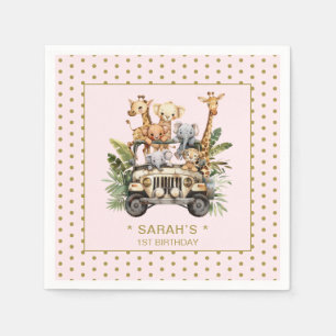 Wild One Safari Oerwoud Roze 1e Verjaardag Servet