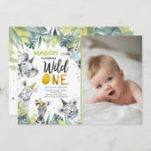 Wild One Safari Party Animals Boy Kaart (Voorkant / Achterkant)