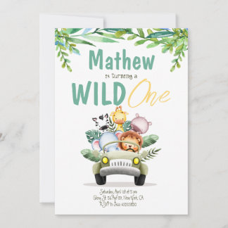 Wild One Safari Party Kids Verjaardagsuitnodiging Kaart