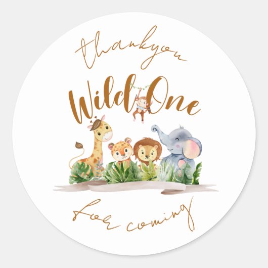 Wild One Safari Party Thankyou Sticker (Voorkant)