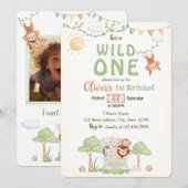Wild One Safari Photo First Birthday Invitation (Devant / Derrière)