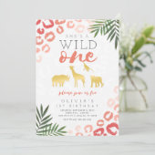 Wild One Safari Pink and Gold 1st Birthday Kaart (Staand voorkant)