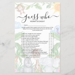 Wild One Safari 'Raad eens wie' Baby shower Game F Flyer