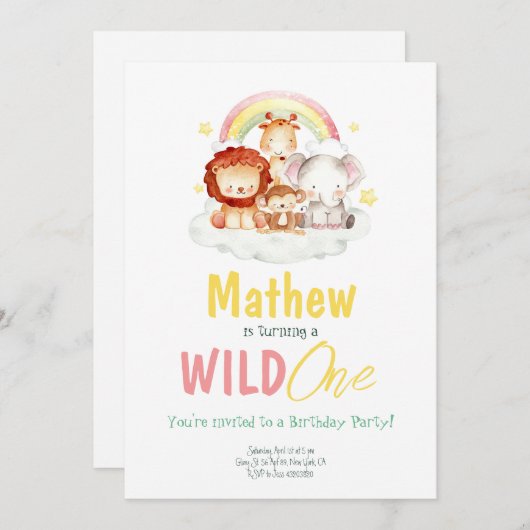 Wild One Safari regenboog Oerwoud Verjaardag diere Kaart (Voorkant / Achterkant)
