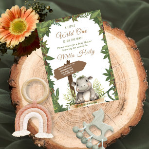 Wild One Safari Schattige Baby Hippopotamus Baby s Kaart