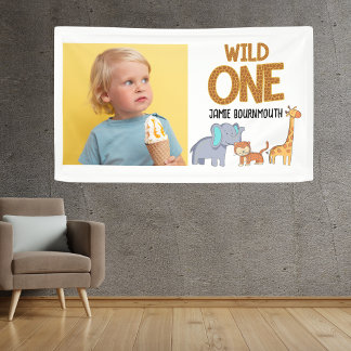 Wild One Safari Thema Jongens 1e Verjaardag Spandoek
