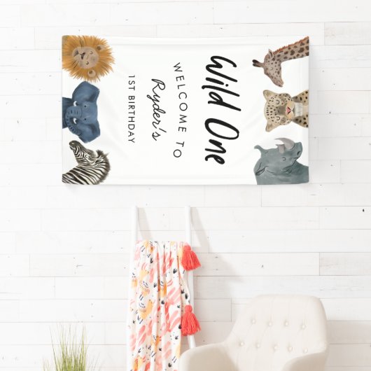 Wild One Safari Theme Boy's 1st Birthday Spandoek (Insitu)