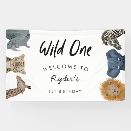 Wild One Safari Theme Boy's First Birthday Banner (Horizontaal)