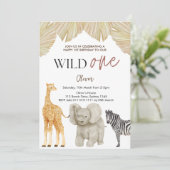 Wild One Safari Theme First Birthday Invitation Kaart (Staand voorkant)