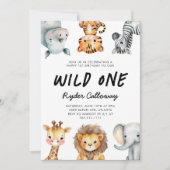 Wild One Safari Theme First Birthday Party Kaart (Voorkant)