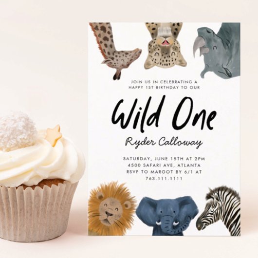 Wild One Safari Theme First Birthday Party Kaart