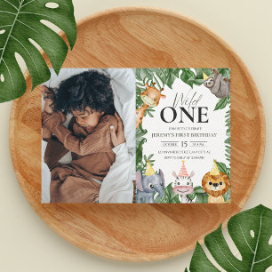 Wild One Safari Theme Foto First Birthday Kaart
