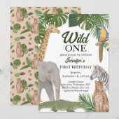 Wild One Safari Tropic Birthday Invitation (Devant / Derrière)