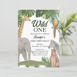 Wild One Safari Tropic Birthday Invitation Kaart