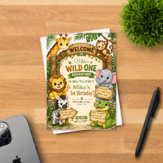 Wild One Safari Verjaardagsuitnodiging | Cute Jung Acryl Uitnodigingen
