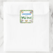 Wild One Safari Zoo Animals Boy First Birthday Vierkante Sticker (Tas)