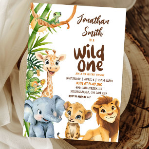 Wild One Savannah Safari Animal Boy Eerste Verjaar Kaart