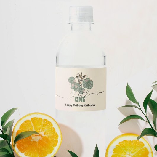 Wild One Schattige Giraffe Animal Verjaardagsfeest Waterfles Etiket