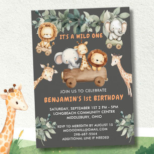 *Wild One Schattige Jungle Safari 1e Verjaardagsfe Kaart