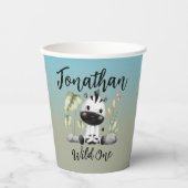 Wild One Schattige Safari Zebra 1e Verjaardag Papieren Bekers (Voorkant)