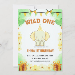 Wild One Schattigee olifant 1e verjaardag Uitnodig Kaart