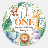 Wild One Schattigee Safari 1e Verjaardag Dank u Ronde Sticker (Voorkant)