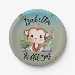 Wild One Schattigee Safari Dieren Monkey 1e Verjaa Papieren Bordje
