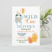 Wild One Sloth Birthday First Party Invitation Kaart (Staand voorkant)