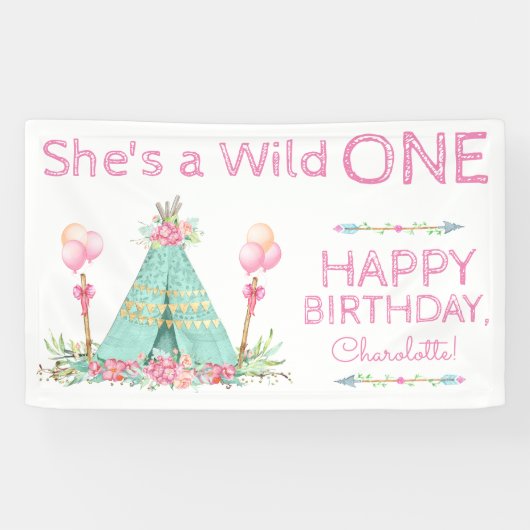 Wild One TeePee 1st Birthday Banner (Horizontaal)