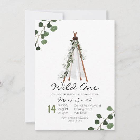Wild One Teepee première invitation d'anniversaire (Devant)